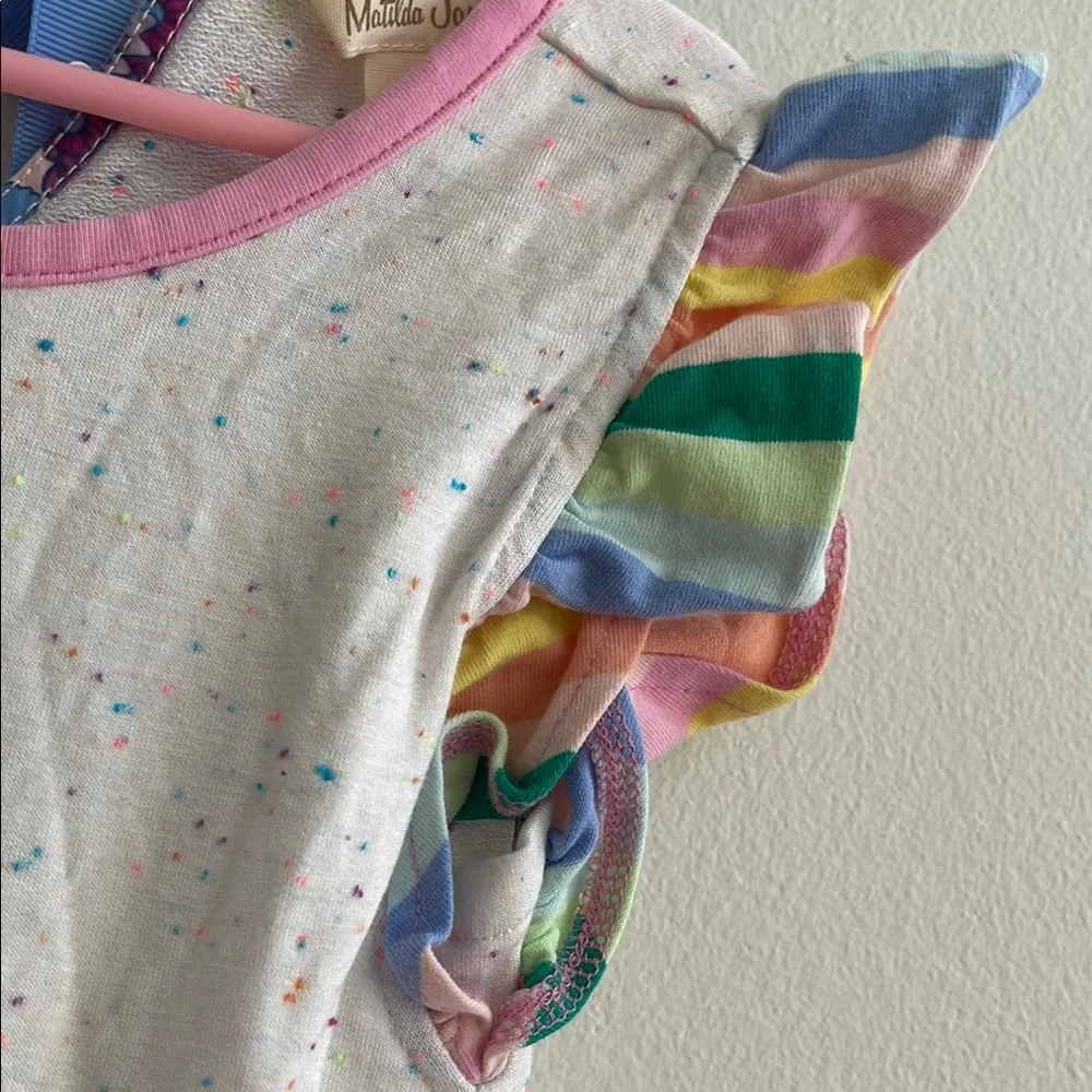 Matilda Jane Girls Speckled Rainbow Ruffle Jumpsuit Cream Size 2/4 Confetti Tie